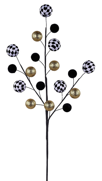 29"L Harlequin Velvet Ball Spray Black/White/Gold MN0606FW