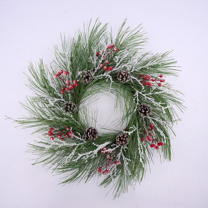 30"Dia Pine/Iced Pine/Twig/Berry Wreath Green/Red XX8911