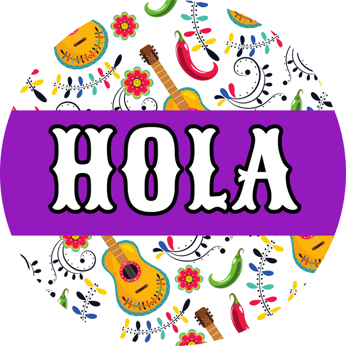 Fiesta Sign Purple Hola Dbj-0008 For Wreath 10 Round Metal