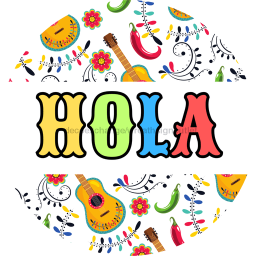 Fiesta Sign White Hola Dbj-0006 For Wreath 10 Round Metal