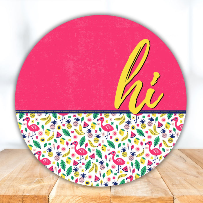 Flamingo Door Hanger Summer Dco - 01425 - Dh 18’ Round Wood