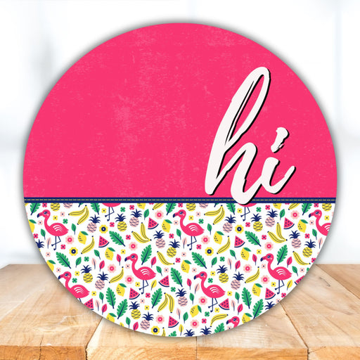 Flamingo Door Hanger Summer Dco - 01426 - Dh 18’ Round Wood