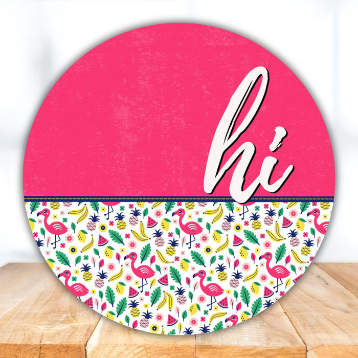 Flamingo Door Hanger Summer Dco - 01426 - Dh 18’ Round Wood