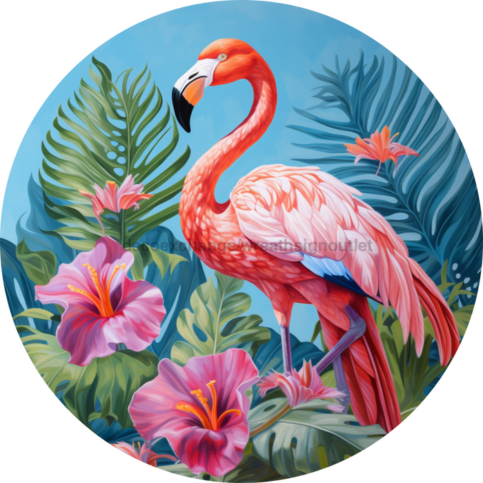 Flamingo Wall Art, MB-00012, Sign For Wreath, 10" Metal Sign