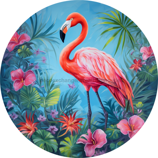 Flamingo Wall Art, MB-00013, Sign For Wreath, 10" Metal Sign