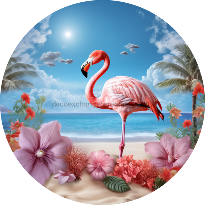 Flamingo Wall Art, MB-00014, Sign For Wreath, 10" Metal Sign