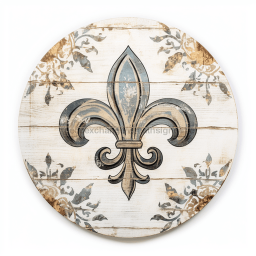 Fleur De Lis Sign Dco-00886 For Wreath 10 Round Metal