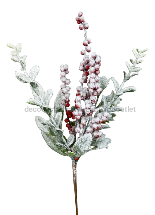Flocked Berry Lvs Spray 19’’ 86563SNOW Greenery