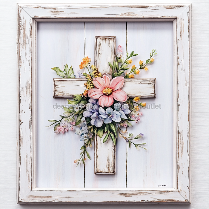 Floral Cross, Religious Sign, DCO-12682, Sign For Wreath, 10x10" Metal Sign