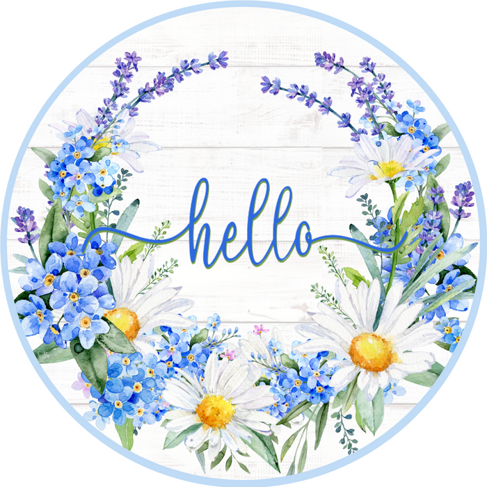 Floral Sign Hello Spring Decoe-257-A Wreath 12 Metal Round