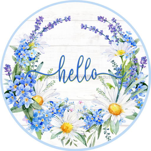 Floral Sign Hello Spring Decoe-257-A Wreath 12 Metal Round