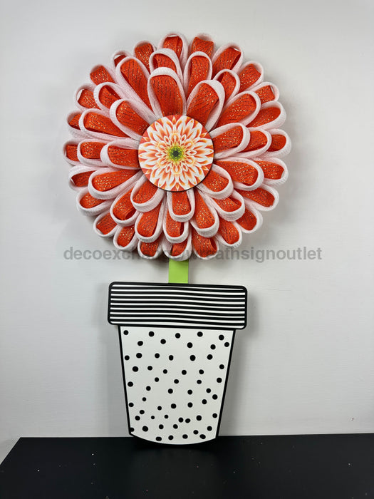 Flower Wreath Attachment, Flower Pot wood sign, DECOE-W-90029, 19" Door Hanger - DecoExchange®