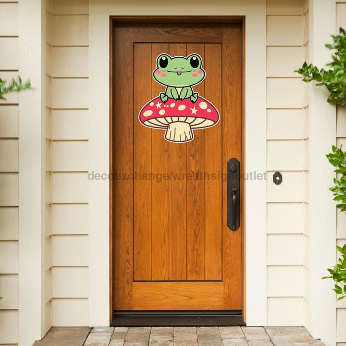 Frog Mushroom Door Hanger Cut Bow Holes Wood Sign Decoe-W-903438 22