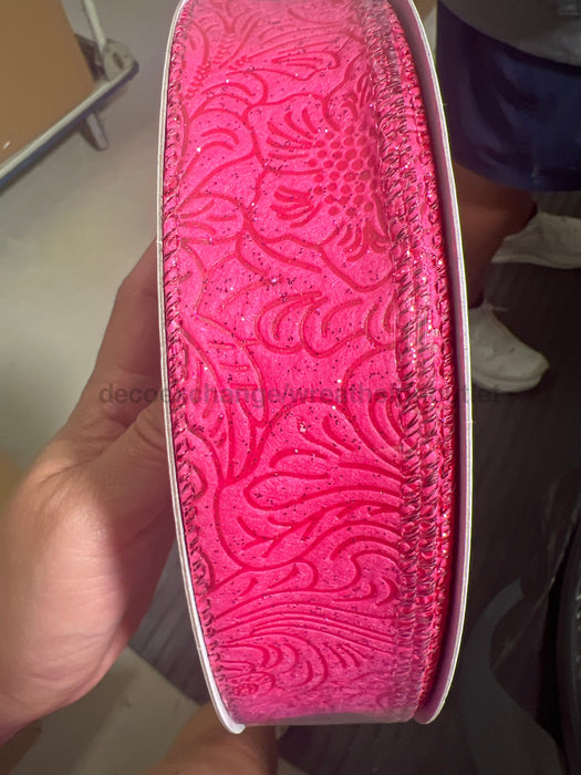 Fuchsia Glittered Flower Embossed 1.5’’X50Y 72433-09-28C Ribbon
