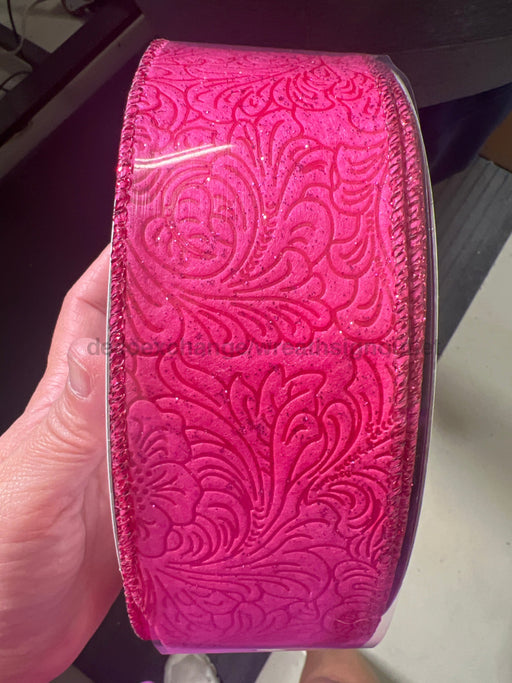 Fuchsia Glittered Flower Embossed 2.5’’X50Y 72433-40-28C Ribbon