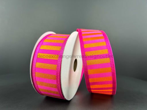 Fuchsia Satin With Orange Stripes And Edge Ribbon 1.5 Inches X 10 Yards 46426-09-19