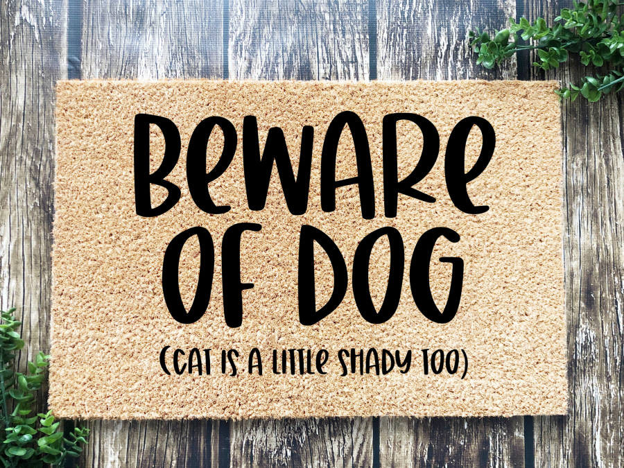 Funny Doormat, Coir Doormat, Welcome Mat, Housewarming Gift, Beware of Dog (and cat) Doormat, Dog/Cat Front Door Doormat, Beware of Dog (Cat is a little shady too) Welcome Doormat, New Homeowner Gift DECOE-CM-074 - DecoExchange®