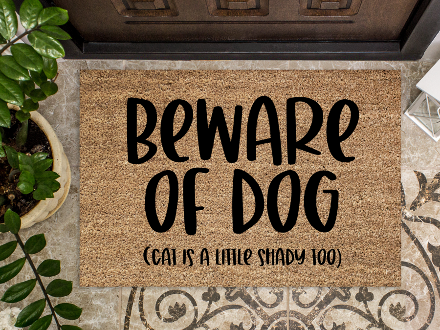Funny Doormat, Coir Doormat, Welcome Mat, Housewarming Gift, Beware of Dog (and cat) Doormat, Dog/Cat Front Door Doormat, Beware of Dog (Cat is a little shady too) Welcome Doormat, New Homeowner Gift DECOE-CM-074 - DecoExchange®