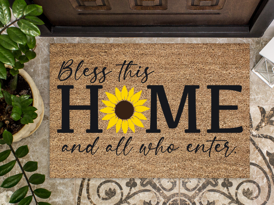 Funny Doormat, Coir Doormat, Welcome Mat, Housewarming Gift, Bless This Home and All Who Enter Doormat, Front Door Doormat, Sunflower Doormat, New Homeowner Gift DECOE-CM-149 - DecoExchange®