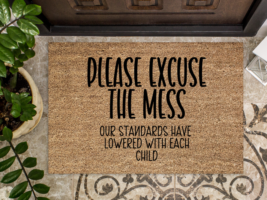 Funny Doormat, Coir Doormat, Welcome Mat, Housewarming Gift, Excuse the Mess Doormat, Front Door Doormat, Our Standards Lowered With Each Child Doormat, New Homeowner Gift DECOE-CM-124 - DecoExchange®