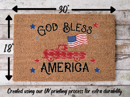 Funny Doormat, Coir Doormat, Welcome Mat, Housewarming Gift, God Bless America Welcome Doormat, Red Truck Front Door Doormat, Welcome Doormat, New Homeowner Gift DECOE-CM-094 - DecoExchange®