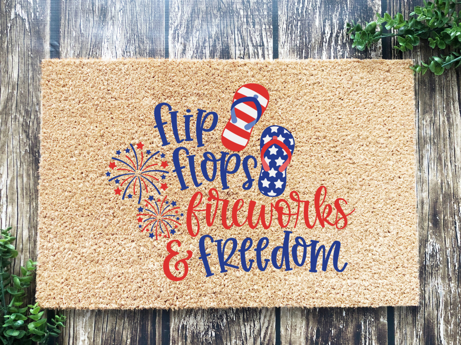 Funny Doormat, Coir Doormat, Welcome Mat, Housewarming Gift, July 4th Doormat, Front Door Doormat, Flipflops, Fireworks, and Freedom Doormat, New Homeowner Gift DECOE-CM-117 - DecoExchange®