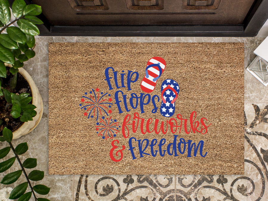 Funny Doormat, Coir Doormat, Welcome Mat, Housewarming Gift, July 4th Doormat, Front Door Doormat, Flipflops, Fireworks, and Freedom Doormat, New Homeowner Gift DECOE-CM-117 - DecoExchange®