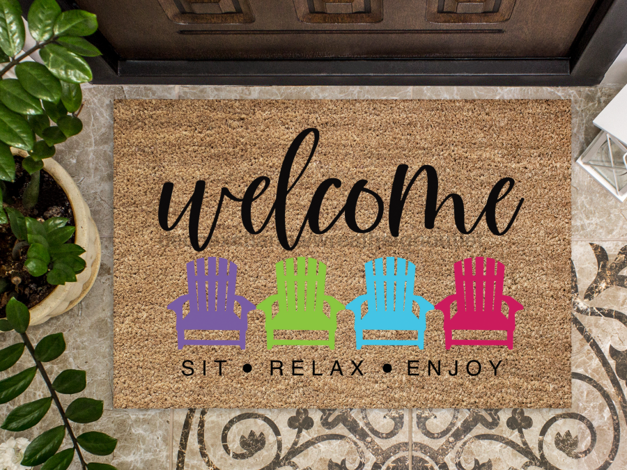 Funny Doormat, Coir Doormat, Welcome Mat, Housewarming Gift, Welcome Sit Relax Enjoy Doormat, Beach Chairs Front Door Doormat, Welcome Doormat, New Homeowner Gift DECOE-CM-106 - DecoExchange®