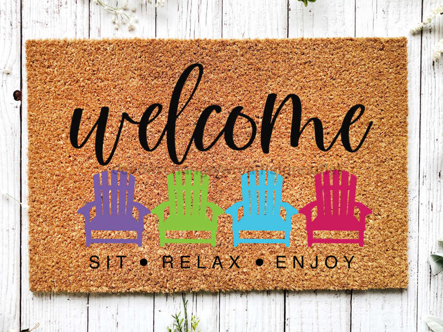 Funny Doormat, Coir Doormat, Welcome Mat, Housewarming Gift, Welcome Sit Relax Enjoy Doormat, Beach Chairs Front Door Doormat, Welcome Doormat, New Homeowner Gift DECOE-CM-106 - DecoExchange®