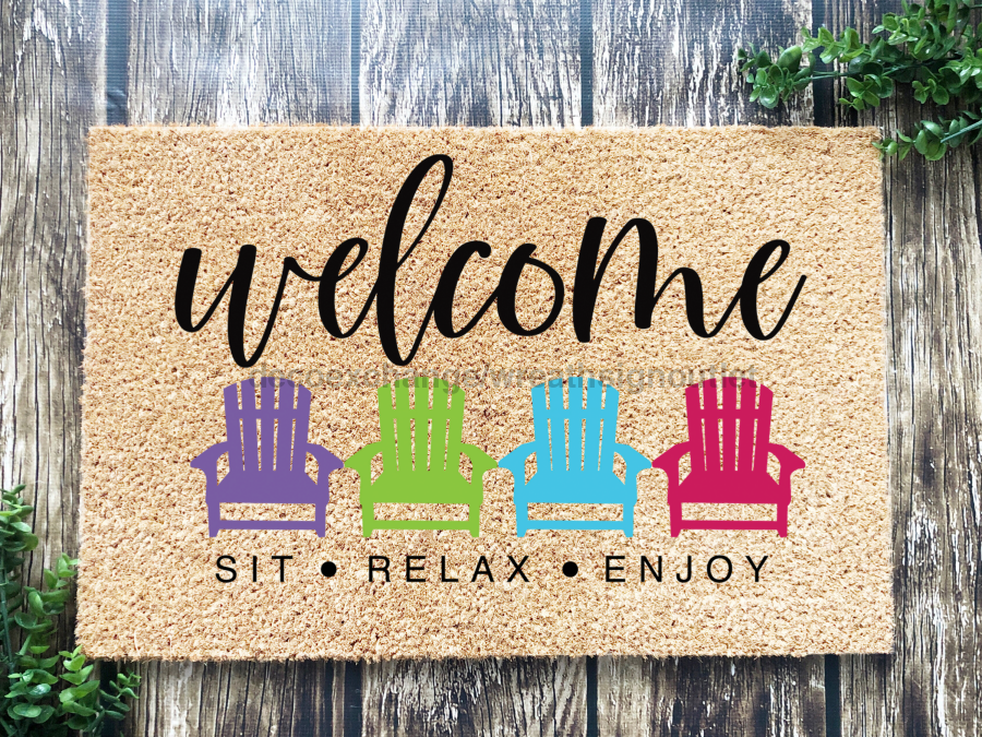 Funny Doormat, Coir Doormat, Welcome Mat, Housewarming Gift, Welcome Sit Relax Enjoy Doormat, Beach Chairs Front Door Doormat, Welcome Doormat, New Homeowner Gift DECOE-CM-106 - DecoExchange®