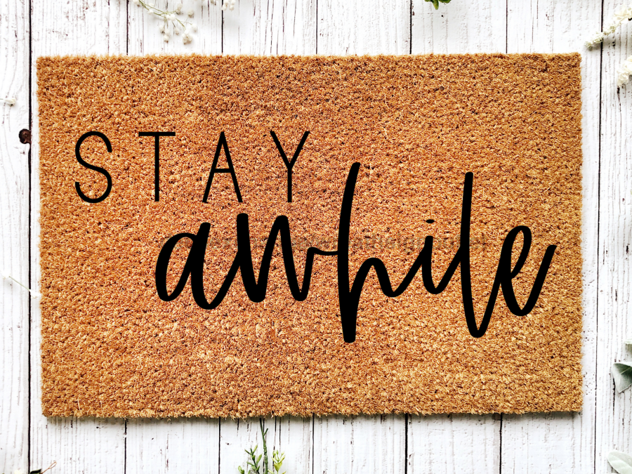 Funny Doormat, Coir Doormat, Welcome Mat, Housewarming Gift, Welcome Doormat, Stay Awhile Front Door Doormat, Welcome Doormat, New Homeowner Gift DECOE-CM-107 - DecoExchange®