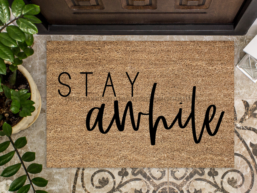 Funny Doormat, Coir Doormat, Welcome Mat, Housewarming Gift, Welcome Doormat, Stay Awhile Front Door Doormat, Welcome Doormat, New Homeowner Gift DECOE-CM-107 - DecoExchange®