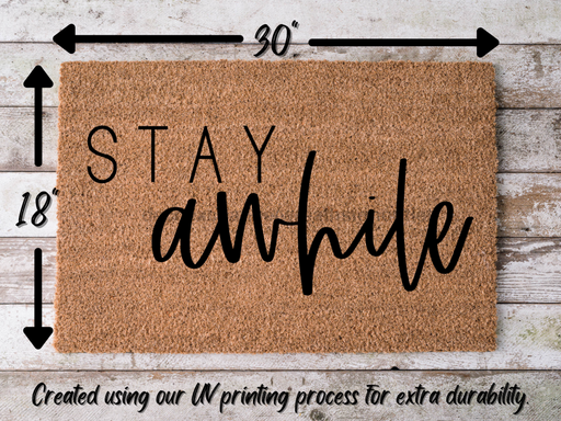 Funny Doormat, Coir Doormat, Welcome Mat, Housewarming Gift, Welcome Doormat, Stay Awhile Front Door Doormat, Welcome Doormat, New Homeowner Gift DECOE-CM-107 - DecoExchange®