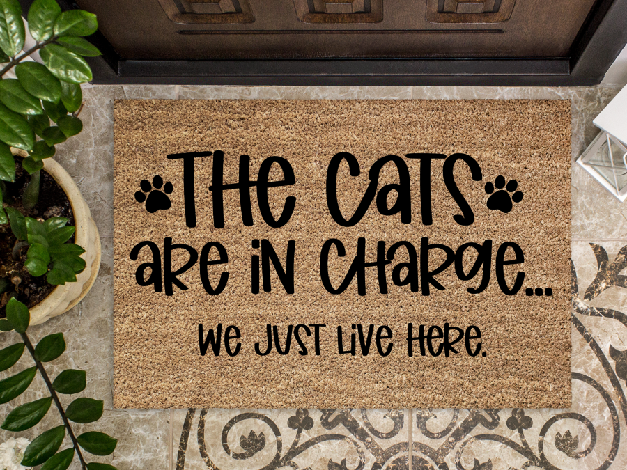 Funny Doormat, Coir Doormat, Welcome Mat, Housewarming Gift, The Cats Are in Charge, We Just Live Here Welcome Doormat, Cats Front Door Doormat, Welcome Doormat, New Homeowner Gift DECOE-CM-093 - DecoExchange®