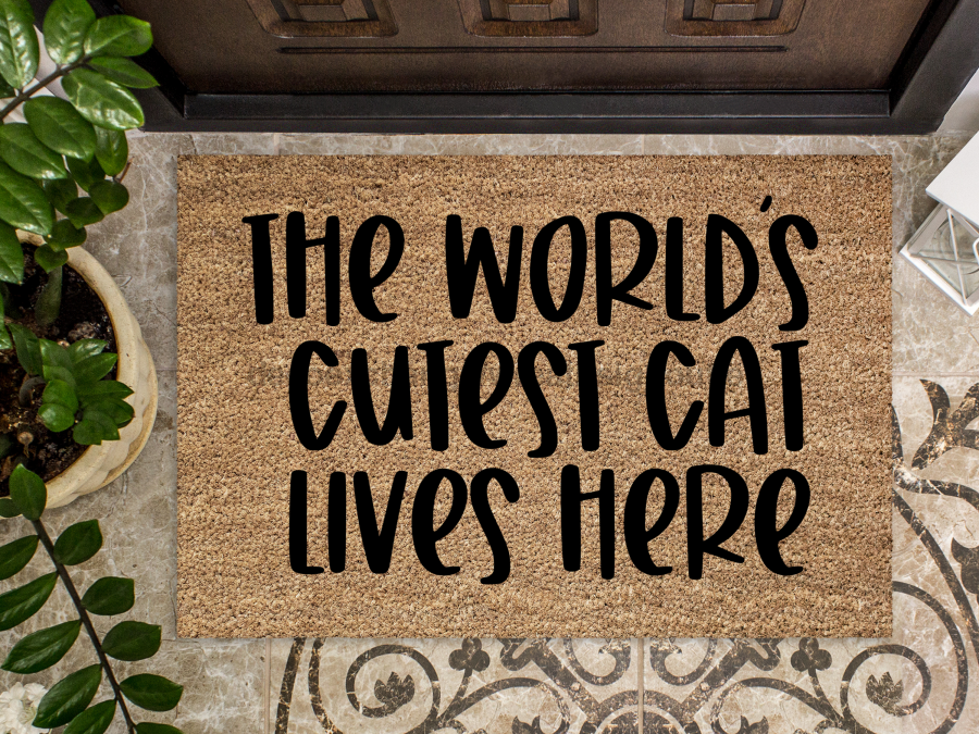 Funny Doormat, Coir Doormat, Welcome Mat, Housewarming Gift, The World's Cutest Cat Lives Here Welcome Doormat, Cat Front Door Doormat, Welcome Doormat, New Homeowner Gift DECOE-CM-101 - DecoExchange®