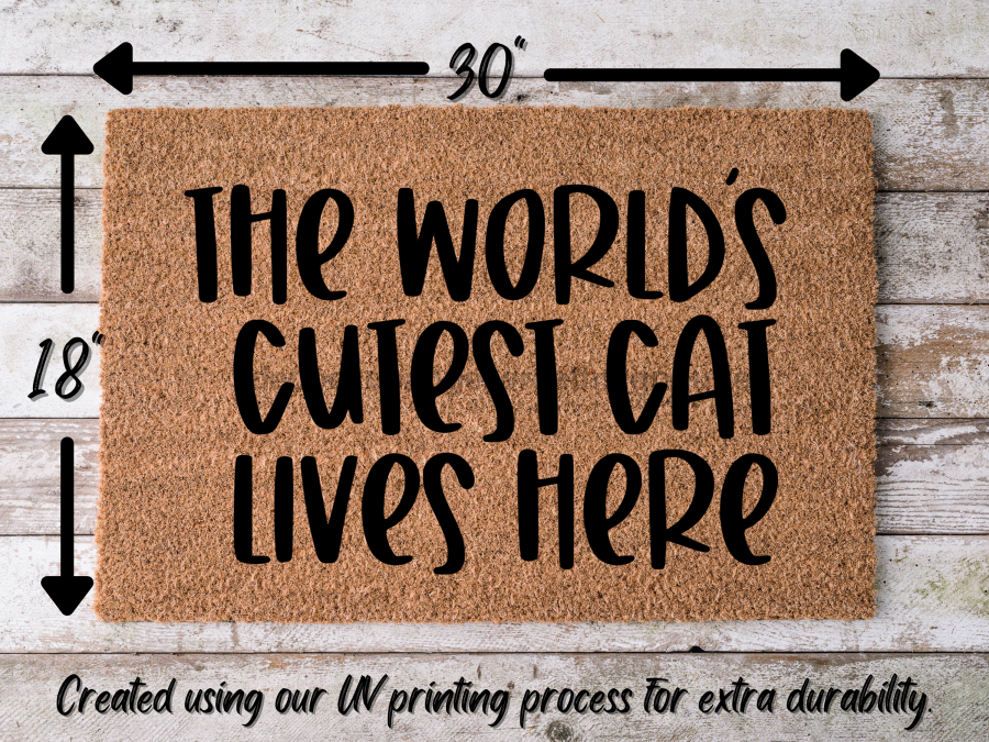 Funny Doormat, Coir Doormat, Welcome Mat, Housewarming Gift, The World's Cutest Cat Lives Here Welcome Doormat, Cat Front Door Doormat, Welcome Doormat, New Homeowner Gift DECOE-CM-101 - DecoExchange®