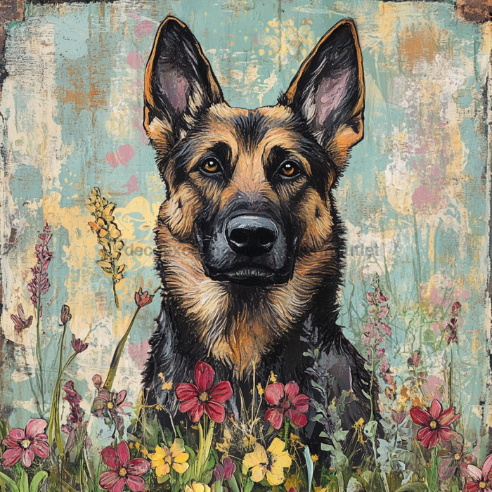 German Shephard Sign, Dog Sign, DCO-13487, Sign For Wreath, 10x10" Metal Sign