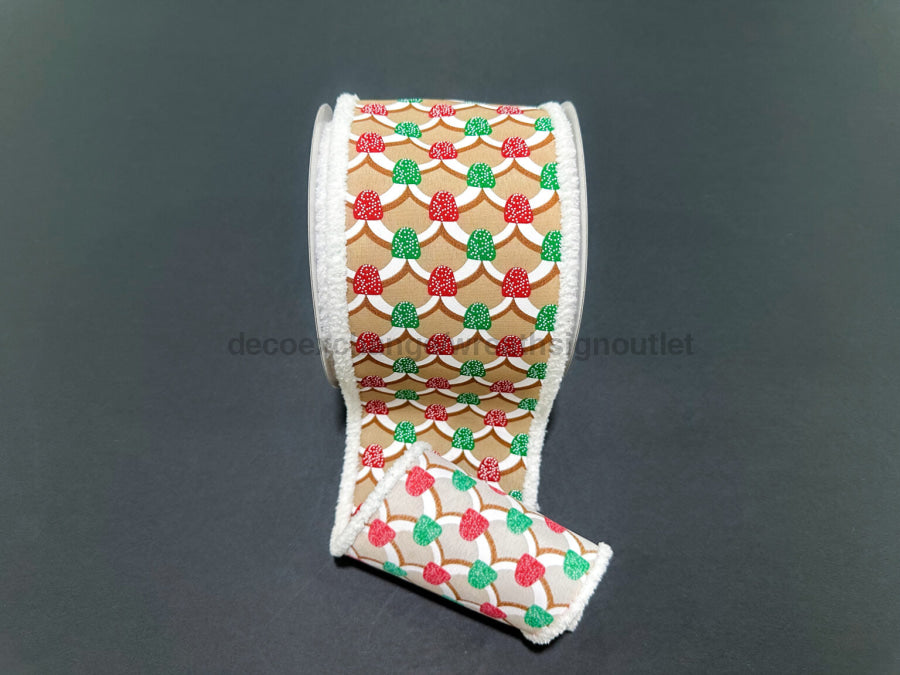 Gngrbrd Roof/Pnk-Mnt Gmdrps/Wht Fuzz Edg 4’’X10Y 72513-04-17 Ribbon