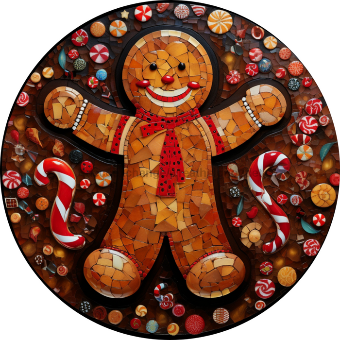 Gingerbread Sign, Christmas Sign, DCO-00501, Sign For Wreath, 10" Round Metal Sign - DecoExchange®
