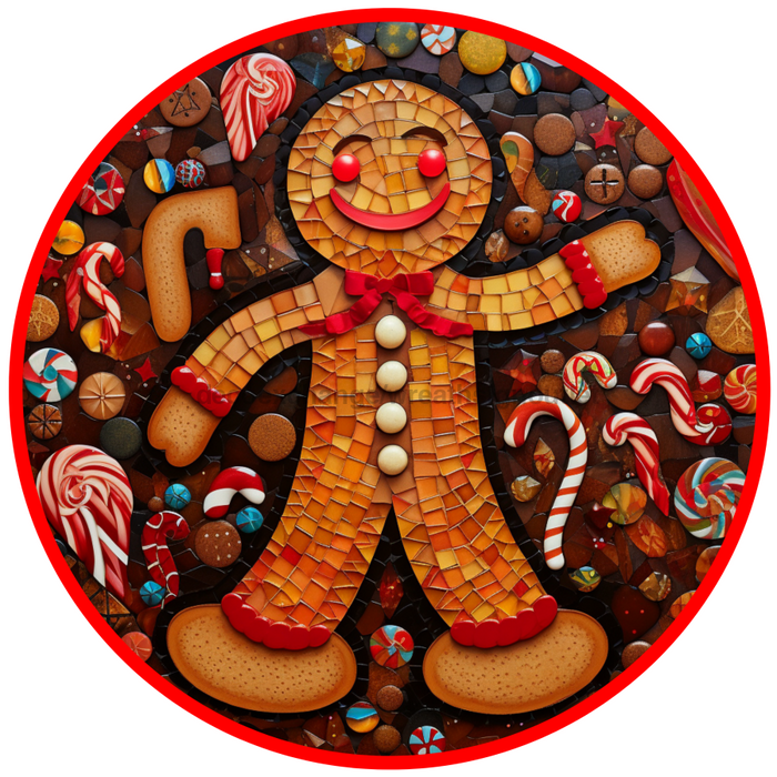 Gingerbread Sign, Christmas Sign, DCO-00503, Sign For Wreath, 10" Round Metal Sign - DecoExchange®