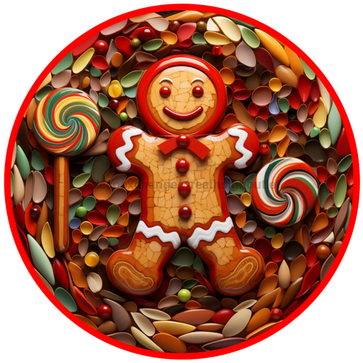 Gingerbread Sign, Christmas Sign, DCO-00504, Sign For Wreath, 10" Round Metal Sign - DecoExchange®