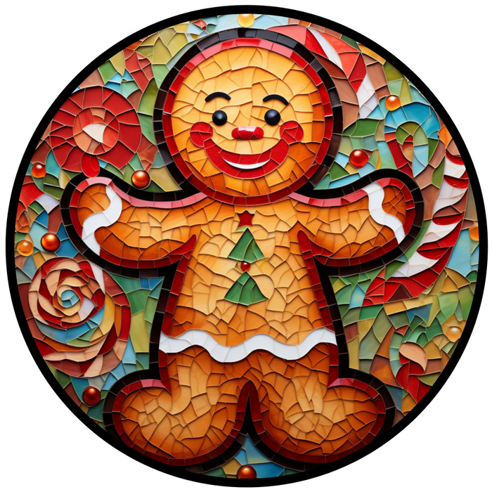 Gingerbread Sign, Christmas Sign, DCO-00505, Sign For Wreath, 10" Round Metal Sign - DecoExchange®