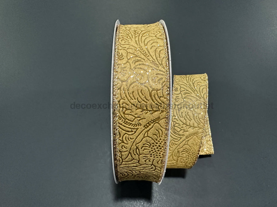 Gold Glittered Flwr Embossed 1.5’’X50Y 871-09-454 Ribbon