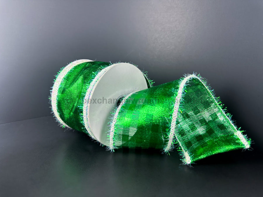 Grn Mtlc Chex/Wht Tinsl Edg 2.5’’X10Y 72531-40-17 Ribbon