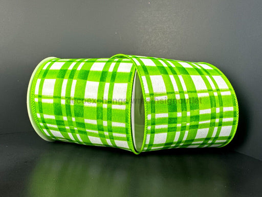 Green Watercolor Tuttola Plaid 4’’X10Y 41546-04-09 Ribbon