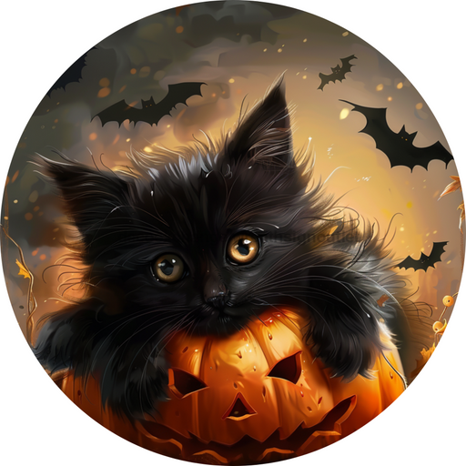 Halloween Cat, MB-00002, Sign For Wreath, 10" Metal Sign