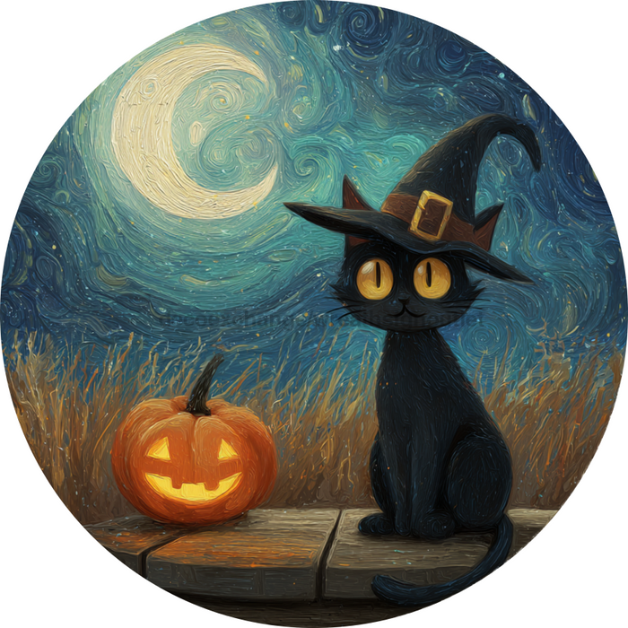 Halloween Cat Sign, DECOE-5297-D, Sign For Wreath, 10" Wood Sign