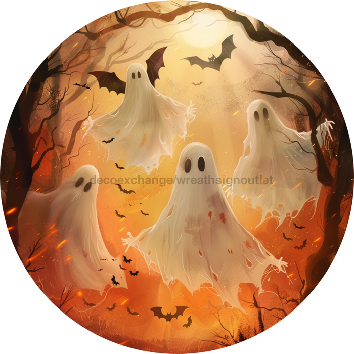 Halloween Ghost Wall Art, MB-00016, Sign For Wreath, 10" Metal Sign