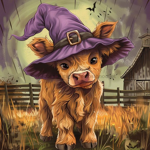 Halloween Highland Cow Wall Art, MB-00023, Sign For Wreath, 10x10" Metal Sign