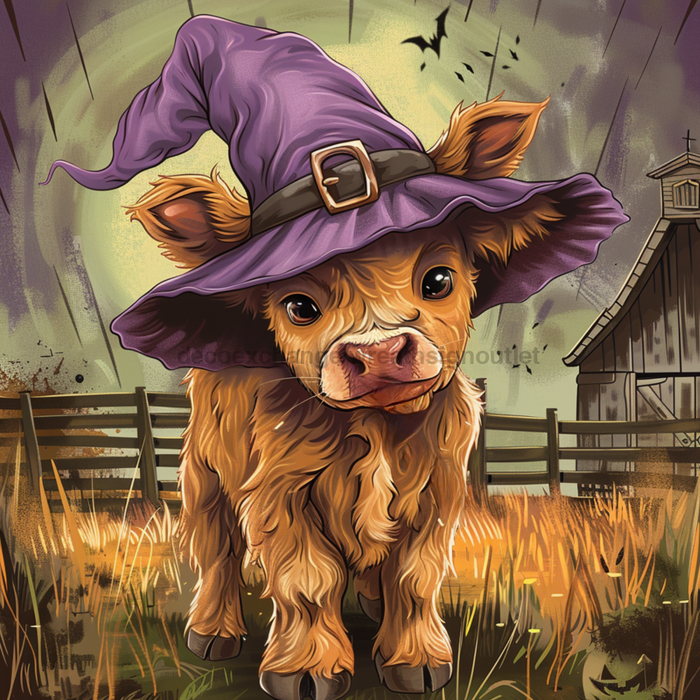 Halloween Highland Cow Wall Art, MB-00023, Sign For Wreath, 10x10" Metal Sign